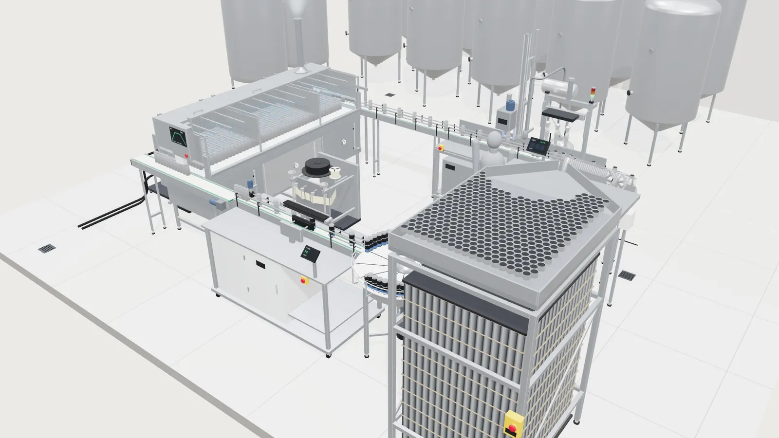 Wide view of the whole canning line from above the south-east corner.
