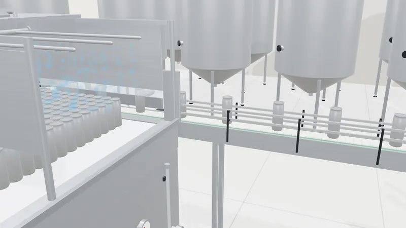 The outfeed conveyor running along the pasteurizer.