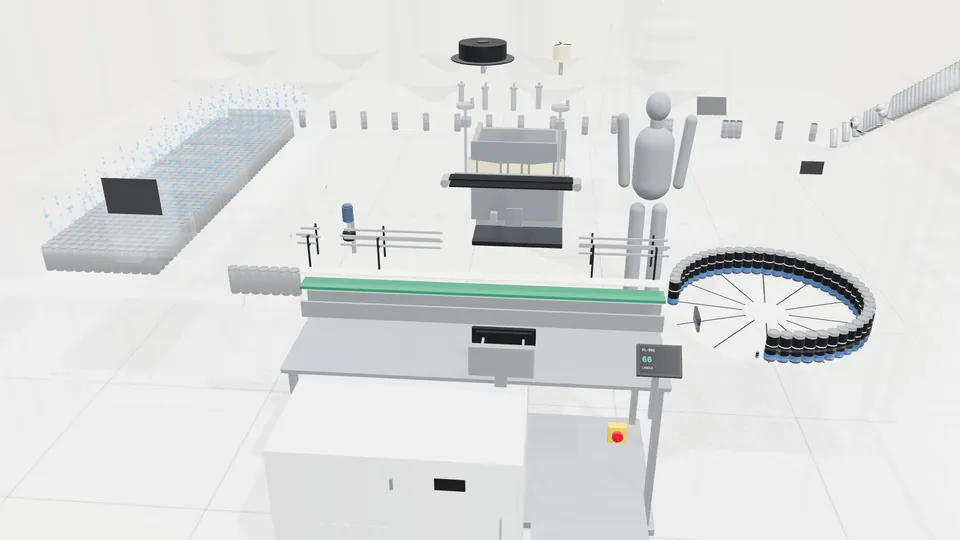 The PL-501 wrap labeler taken apart, its label head and conveyor lifted above the cabinet.